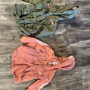 Floral Embroidered Jackets - Green and Pink